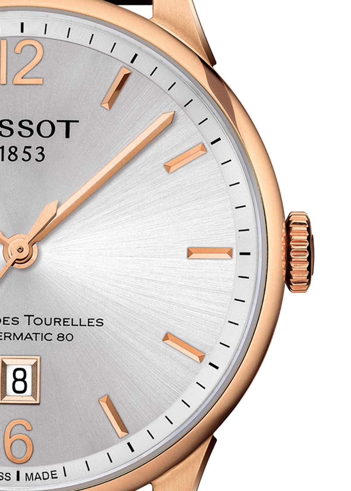 Tissot Chemin Des Tourelles Powermatic 80 Silver Dial Brown Leather Strap Watch For Men - T099.407.36.037.00