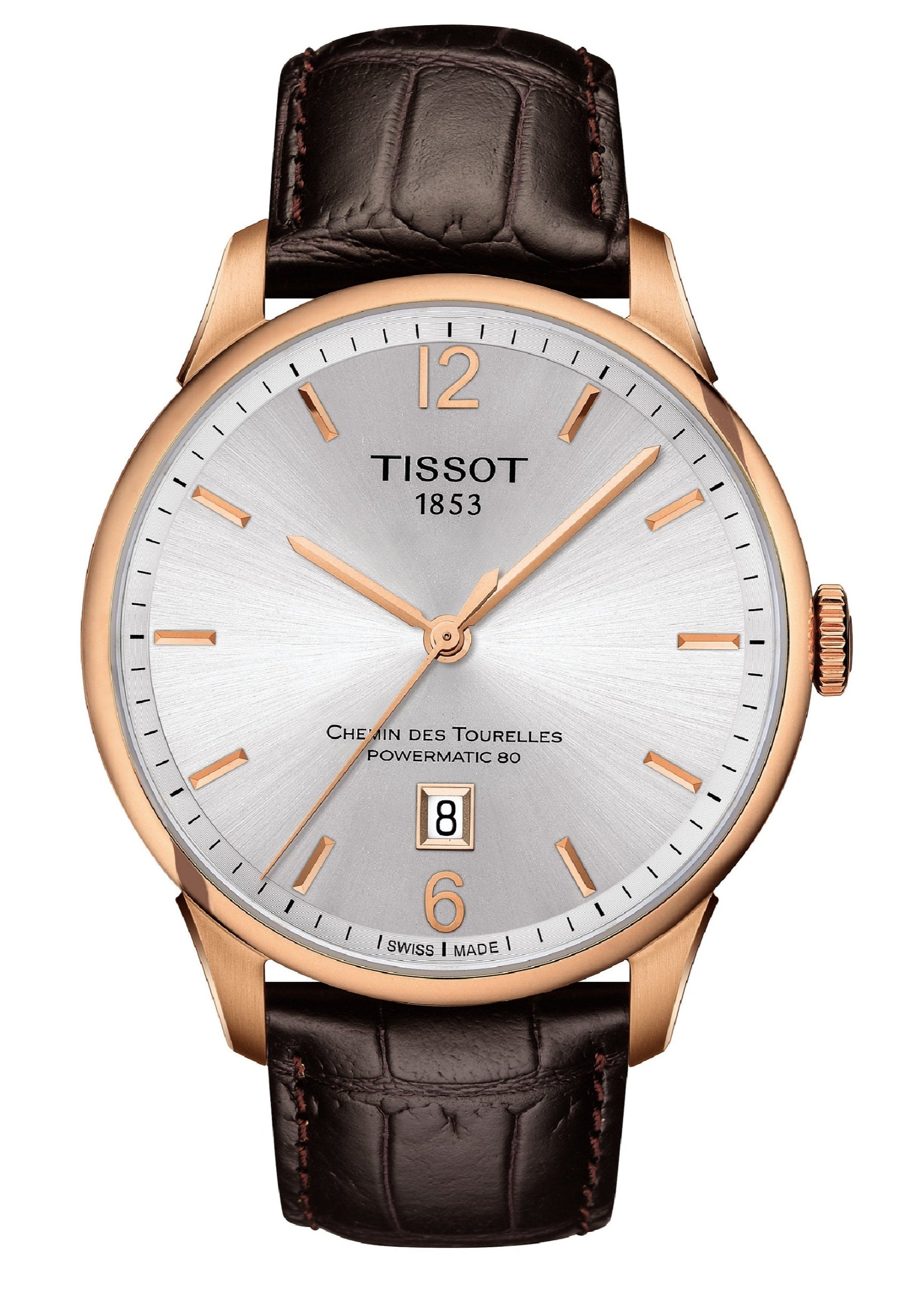 Tissot Chemin Des Tourelles Powermatic 80 Silver Dial Brown Leather Strap Watch For Men - T099.407.36.037.00