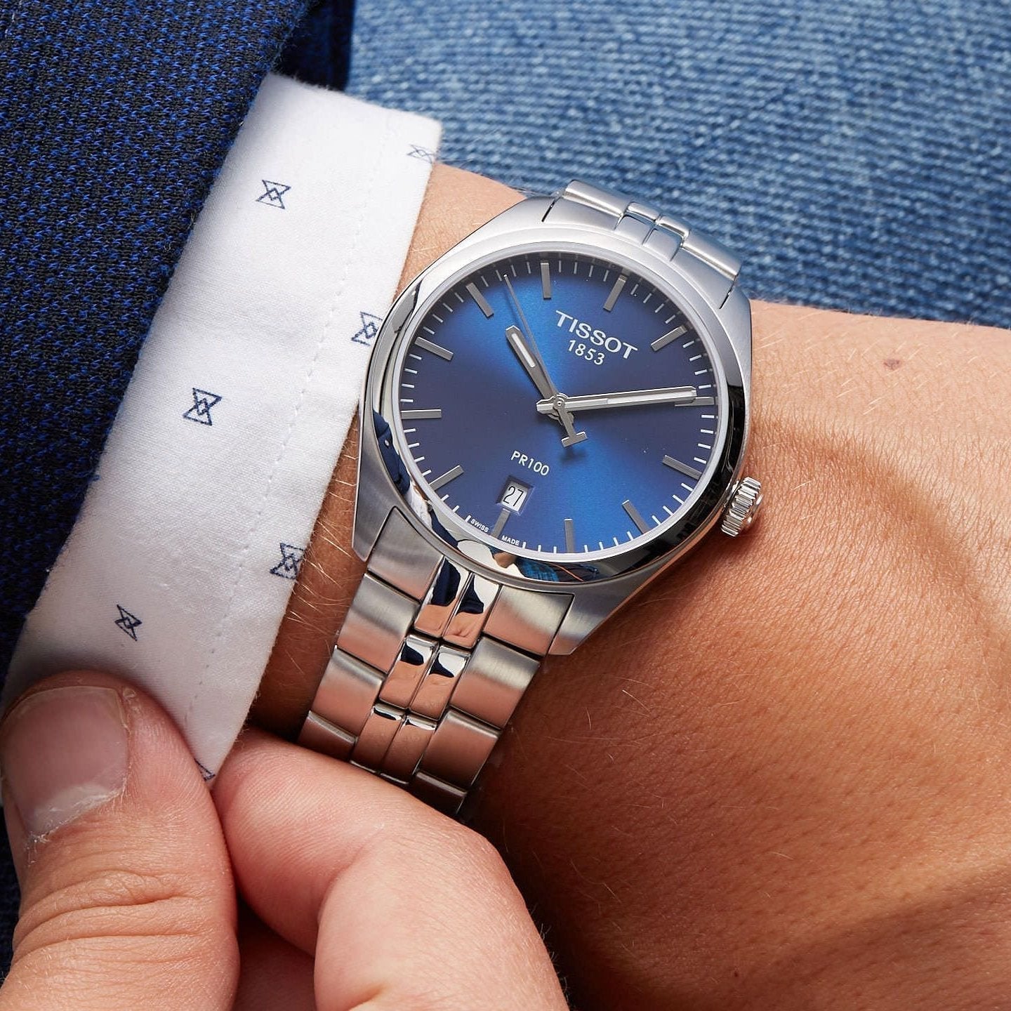 Tissot Gentleman Blue Dial Silver Steel Strap Watch For Men - T127.410.11.041.00