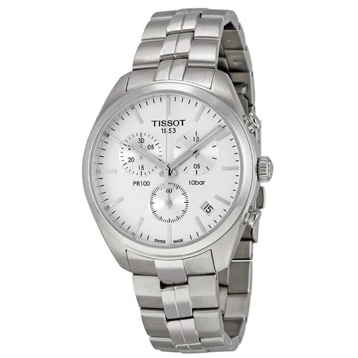 Tissot T Classic PR 100 Chronograph Silver Dial Silver Steel Strap Watch For Men - T101.417.11.031.00