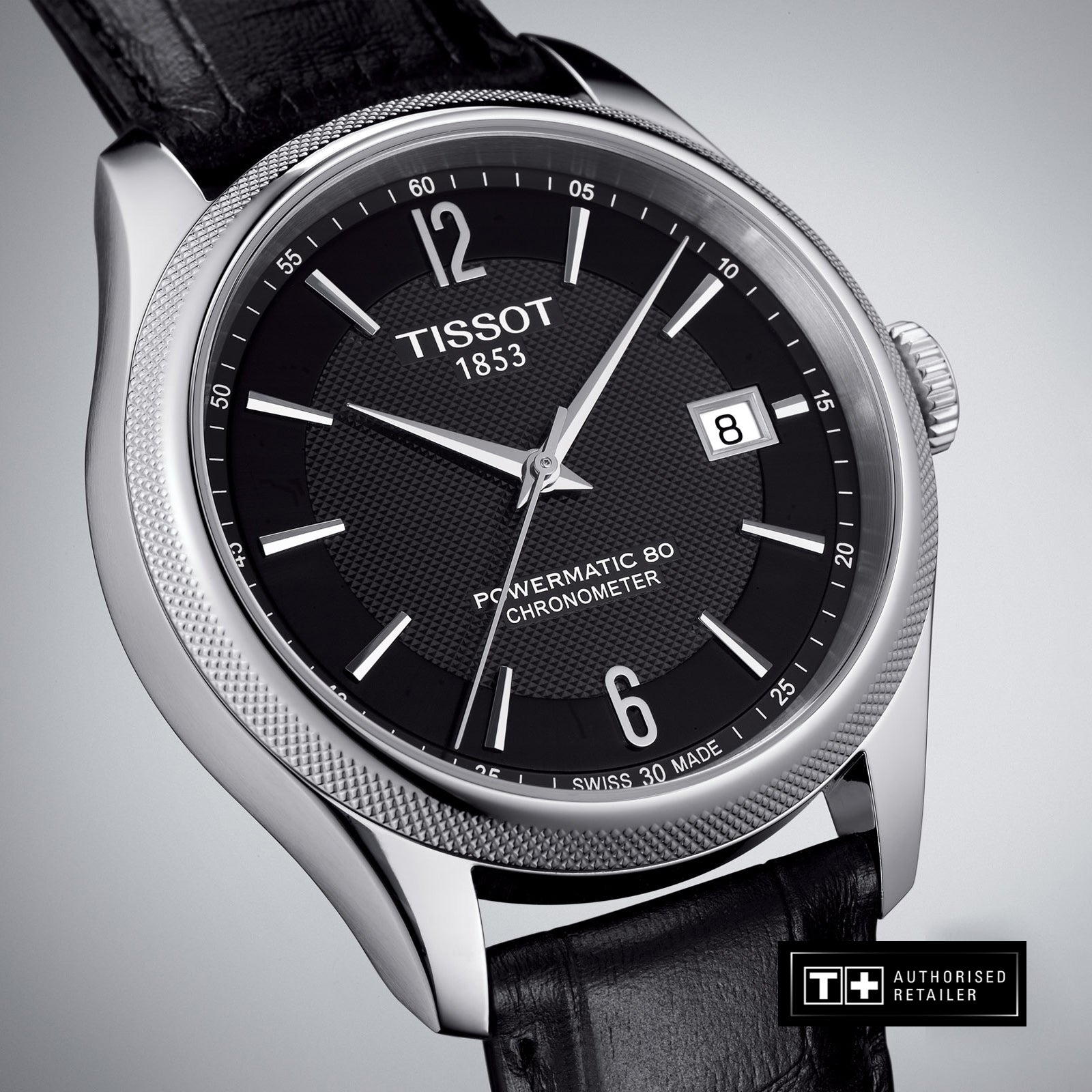 Tissot Ballade Powermatic 80 Cosc Black Dial Black Leather Strap Watch For Men - T108.408.16.057.00