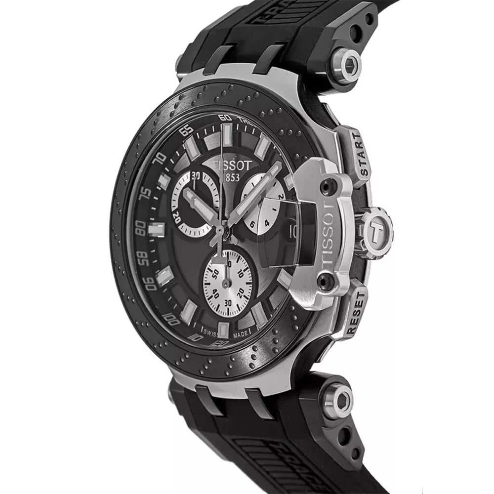 Tissot T Race Chronograph Anthracite Black Dial Black Silicone Strap Watch For Men - T115.417.27.061.00