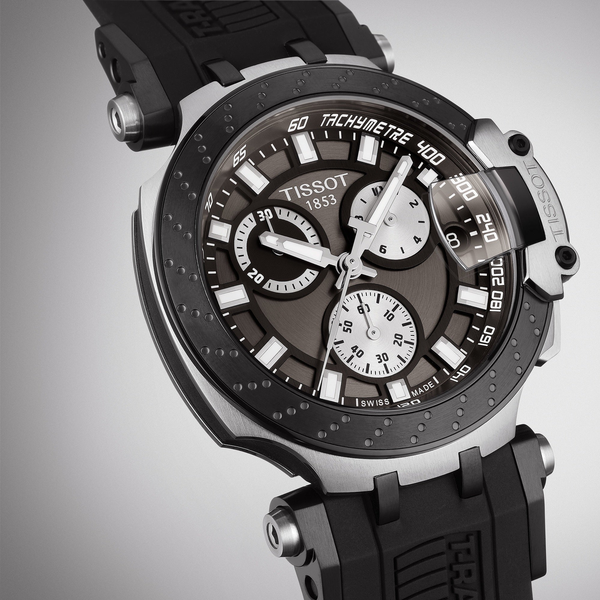 Tissot T Race Chronograph Anthracite Black Dial Black Silicone Strap Watch For Men - T115.417.27.061.00