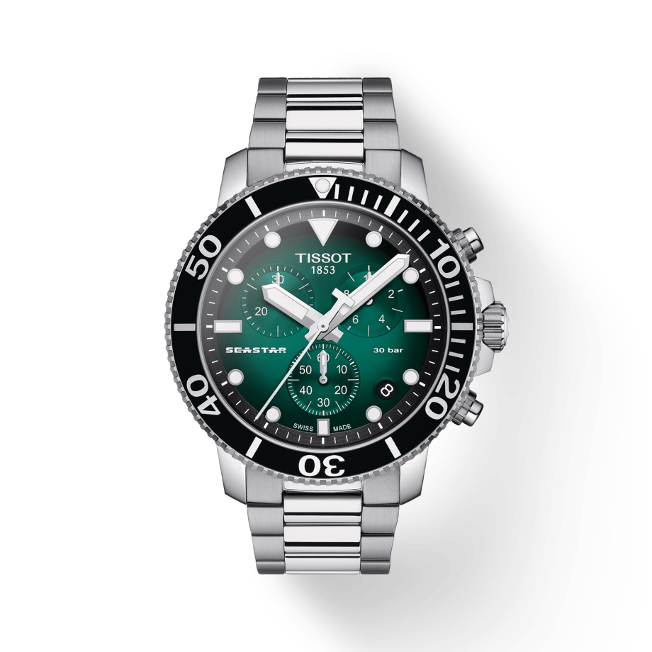 Tissot Seastar 1000 Chronograph Green Dial Silver Steel Strap Watch For Men - T120.417.11.091.01