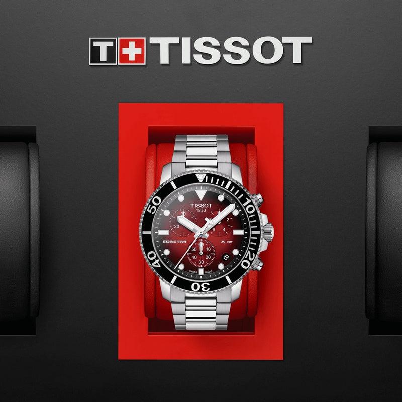 Tissot Seastar 1000 Chronograph Red Dial Silver Steel Strap Watch For Men - T120.417.11.421.00