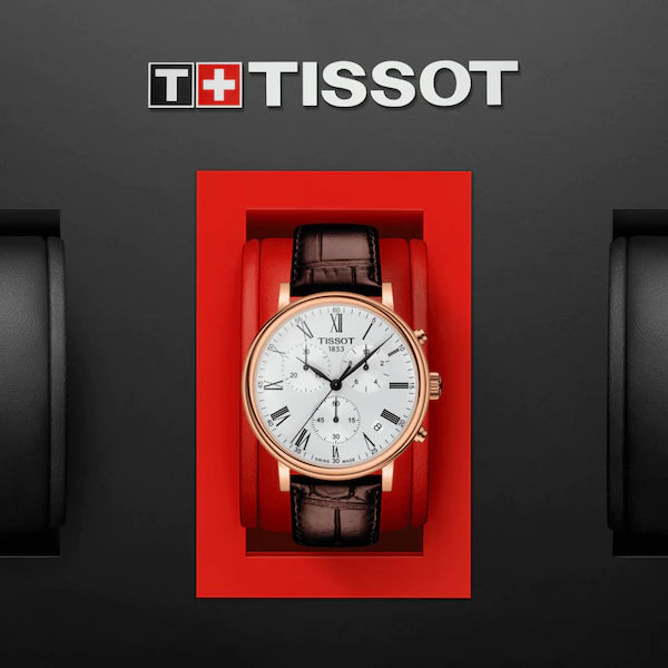 Tissot Carson Premium Chronograph Silver Dial Brown Leather Strap Watch For Men - T122.417.36.033.00