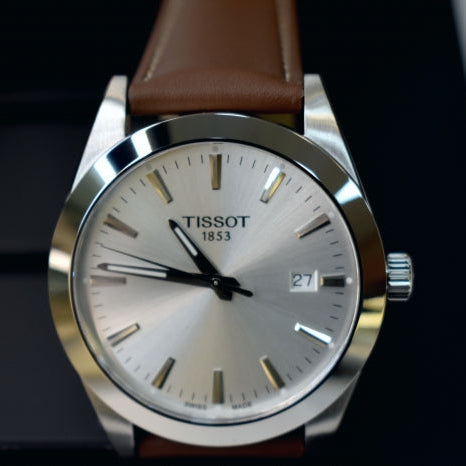 Tissot Gentleman Silver Dial Brown Leather Strap Watch For Men - T127.410.16.031.00