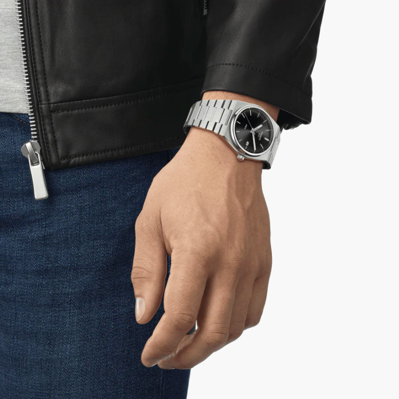 Tissot PRX Quartz Black Dial Silver Steel Strap Watch For Men - T137.410.11.051.00