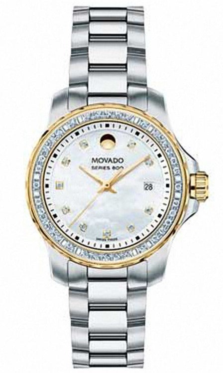 Movado Series 800 29mm Diamonds Mother of Pearl Dial Silver Steel Strap Watch For Women - 2600121
