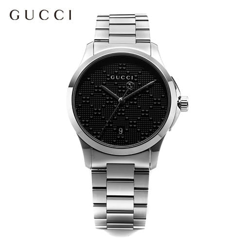 Gucci G Timeless Black Dial Silver Steel Strap Watch For Men - YA126522