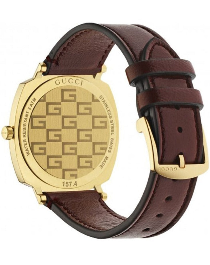 Gucci Grip Yellow Gold Dial Maroon Leather Strap Unisex Watch - YA157411