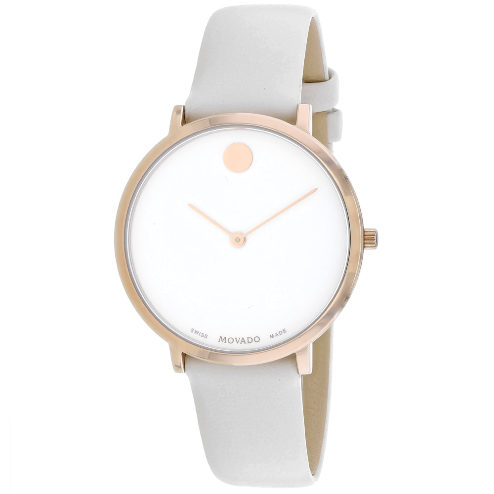 Movado Museum 70th Anniversary Special Edition White Dial White Leather Strap Watch For Women - 0607139
