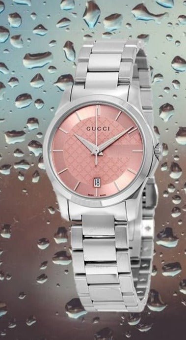 Gucci G Timeless Pink Dial Silver Steel Strap Watch For Women - YA126524
