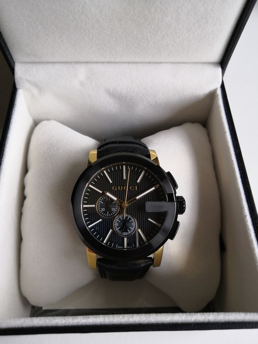 Gucci G Chrono Black Dial Black Leather Strap Watch For Men - YA101203