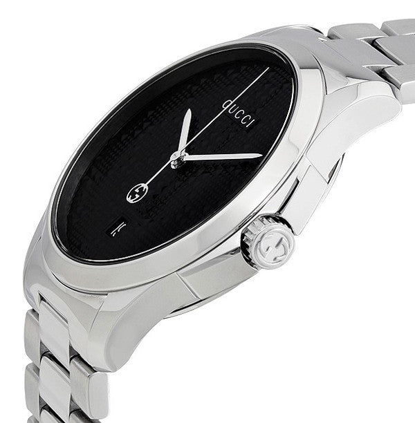 Gucci G Timeless Black Dial Silver Steel Strap Watch For Men - YA126522