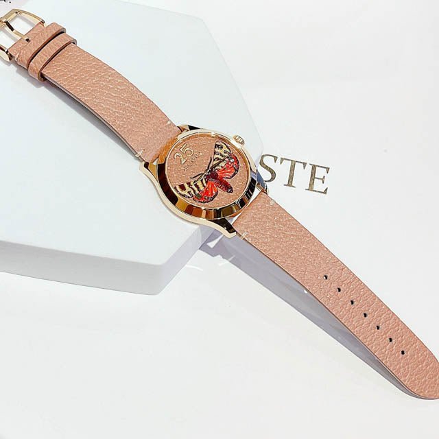 Gucci G Timeless Butterfly Brown Dial Brown Leather Strap Watch For Women - YA1264063