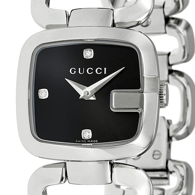 Gucci G Diamonds Black Dial Silver Steel Strap Watch For Women - YA125509