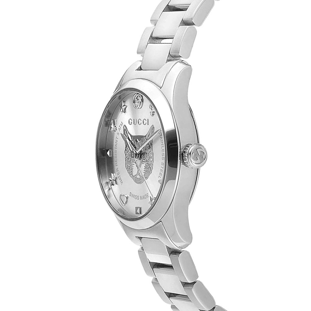 Gucci G Timeless Quartz Silver Dial Silver Steel Strap Watch For Women - YA126595