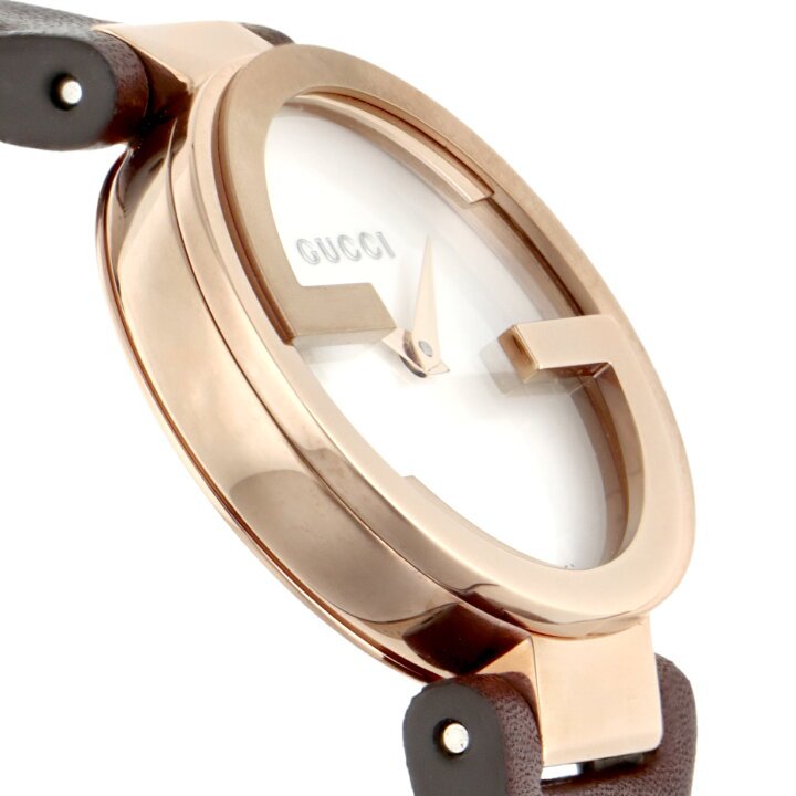 Gucci G Interlocking Mother of Pearl Dial Brown Leather Strap Watch For Women - YA133516