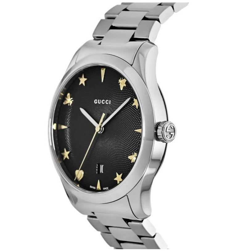 Gucci G Timeless Black Dial Silver Steel Strap Watch For Women - YA1264029A