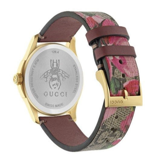 Gucci G Timeless Floral Brown Dial Brown Leather Strap Watch For Women - YA1264038