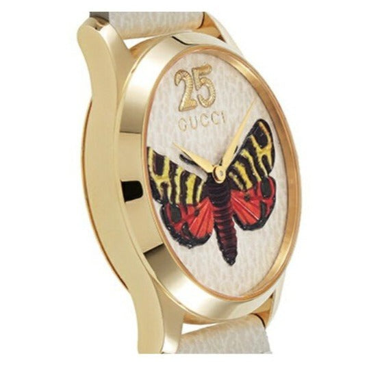 Gucci G Timeless Butterfly White Dial White Leather Strap Watch For Women - YA1264062