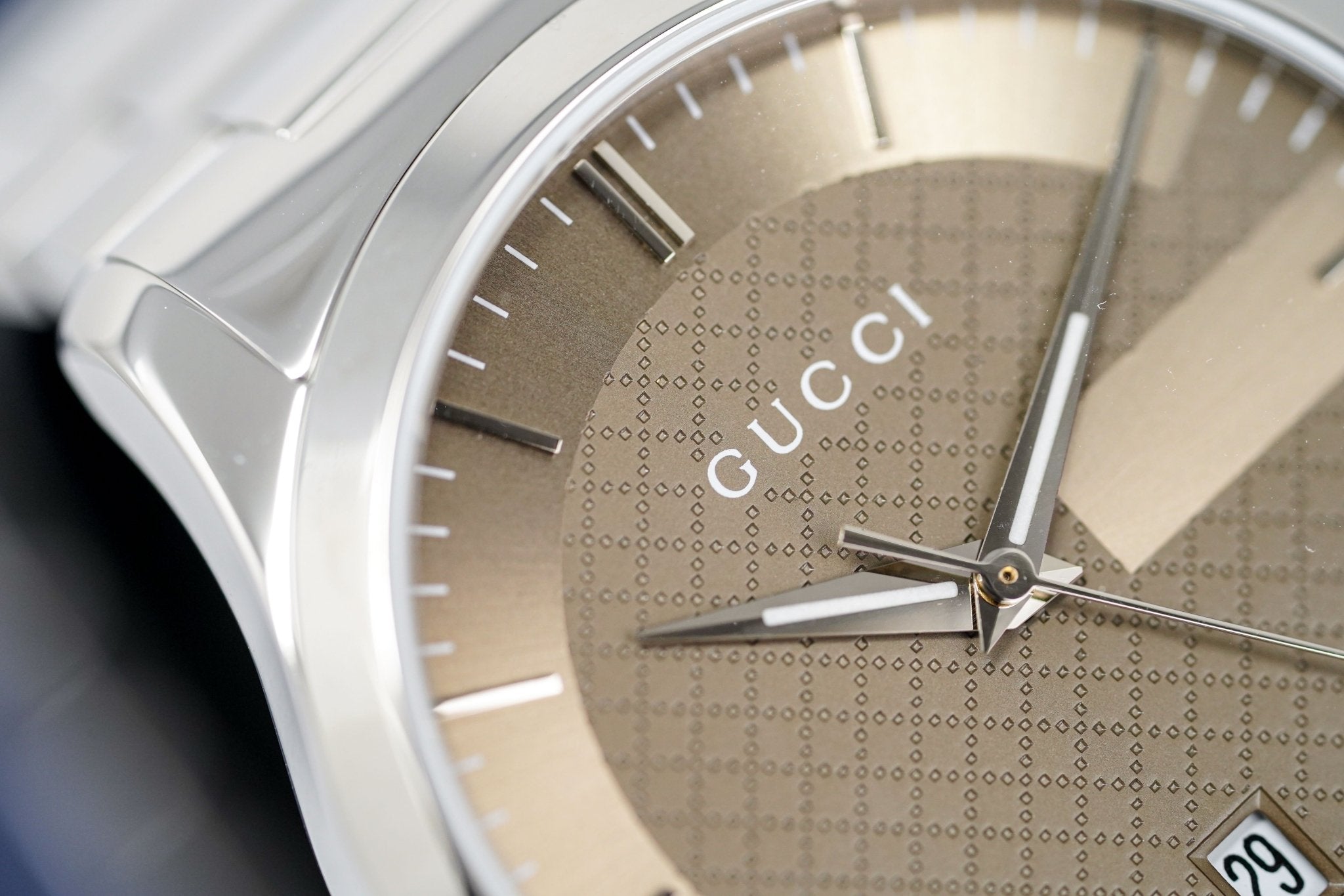 Gucci G Timeless Brown Dial Silver Steel Strap Watch For Men - YA126445