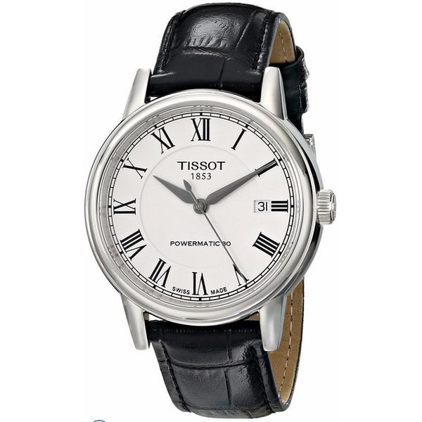 Tissot Carson Powermatic 80 White Dial Black Leather Strap Watch For Men - T085.407.16.013.00