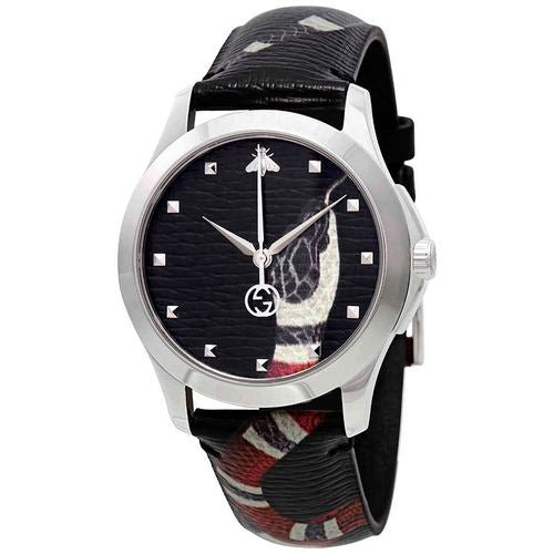 Gucci Le Marche Des Merveilles Black Dial Black Leather Strap Unisex Watch - YA1264007