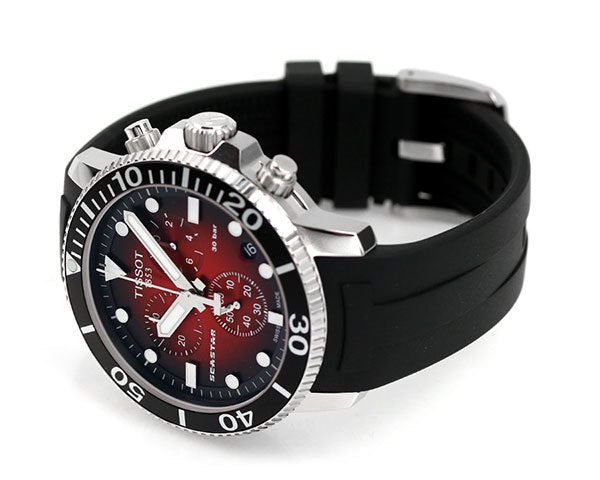 Tissot Seastar 1000 Chronograph Red Dial Black Rubber Strap Watch For Men - T120.417.17.421.00