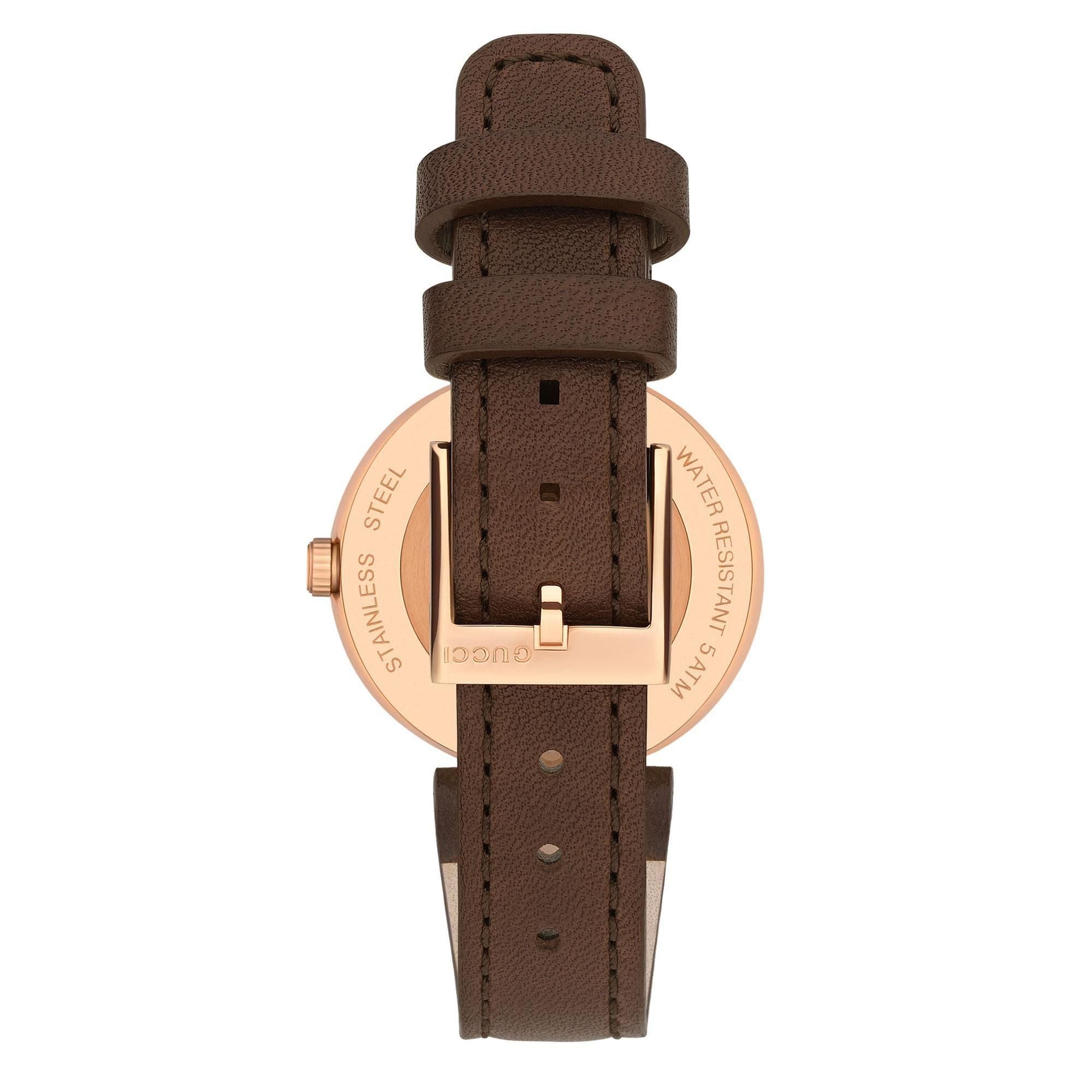 Gucci G Interlocking Mother of Pearl Dial Brown Leather Strap Watch For Women - YA133516