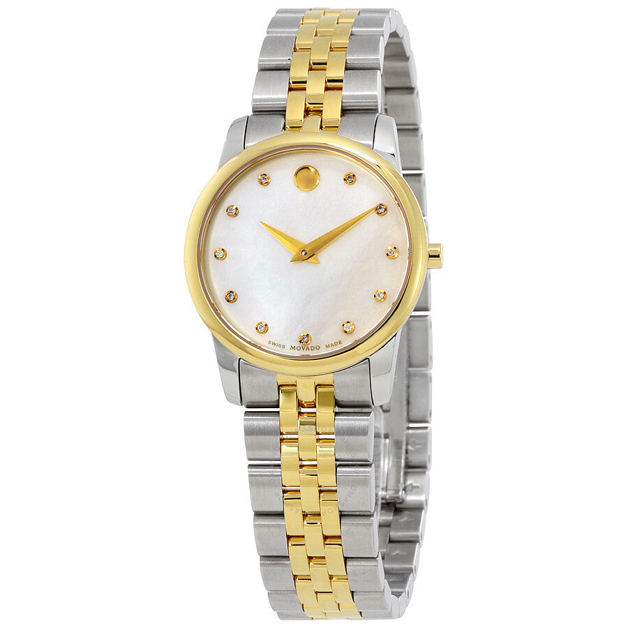 Movado Museum Classic Diamonds Mother of Pearl Dial Two Tone Steel Strap Watch For Women - 0606613