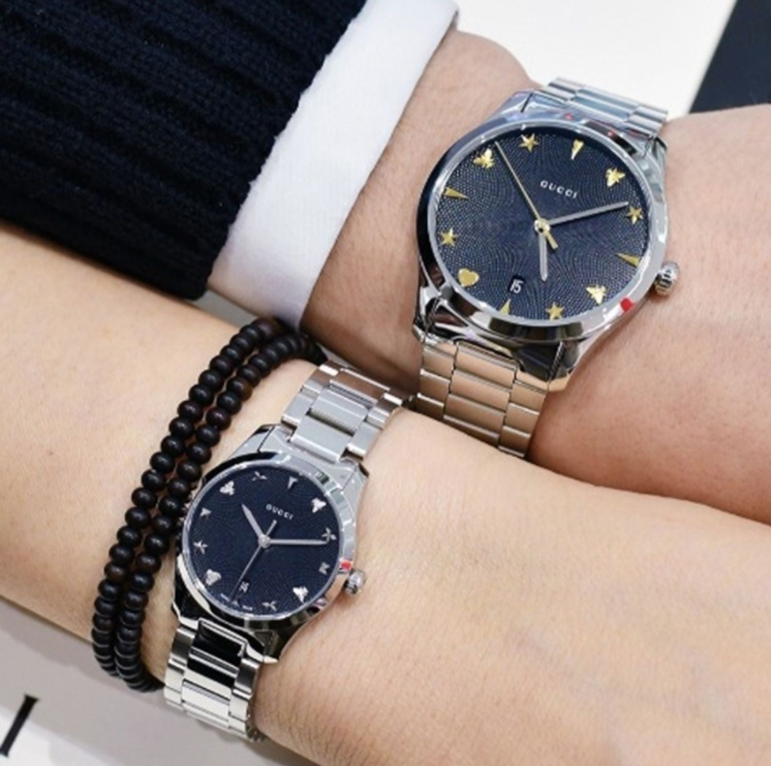 Gucci G Timeless Black Dial Silver Steel Strap Watch For Women - YA126573A