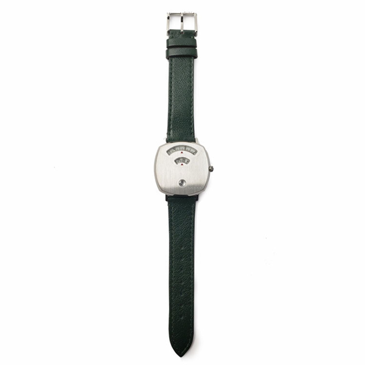 Gucci Grip Quartz Silver Dial Green Leather Strap Unisex Watch - YA157406