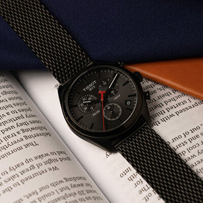 Tissot T Classic PR 100 Chronograph Black Dial Black Mesh Bracelet Watch For Men - T101.417.33.051.00