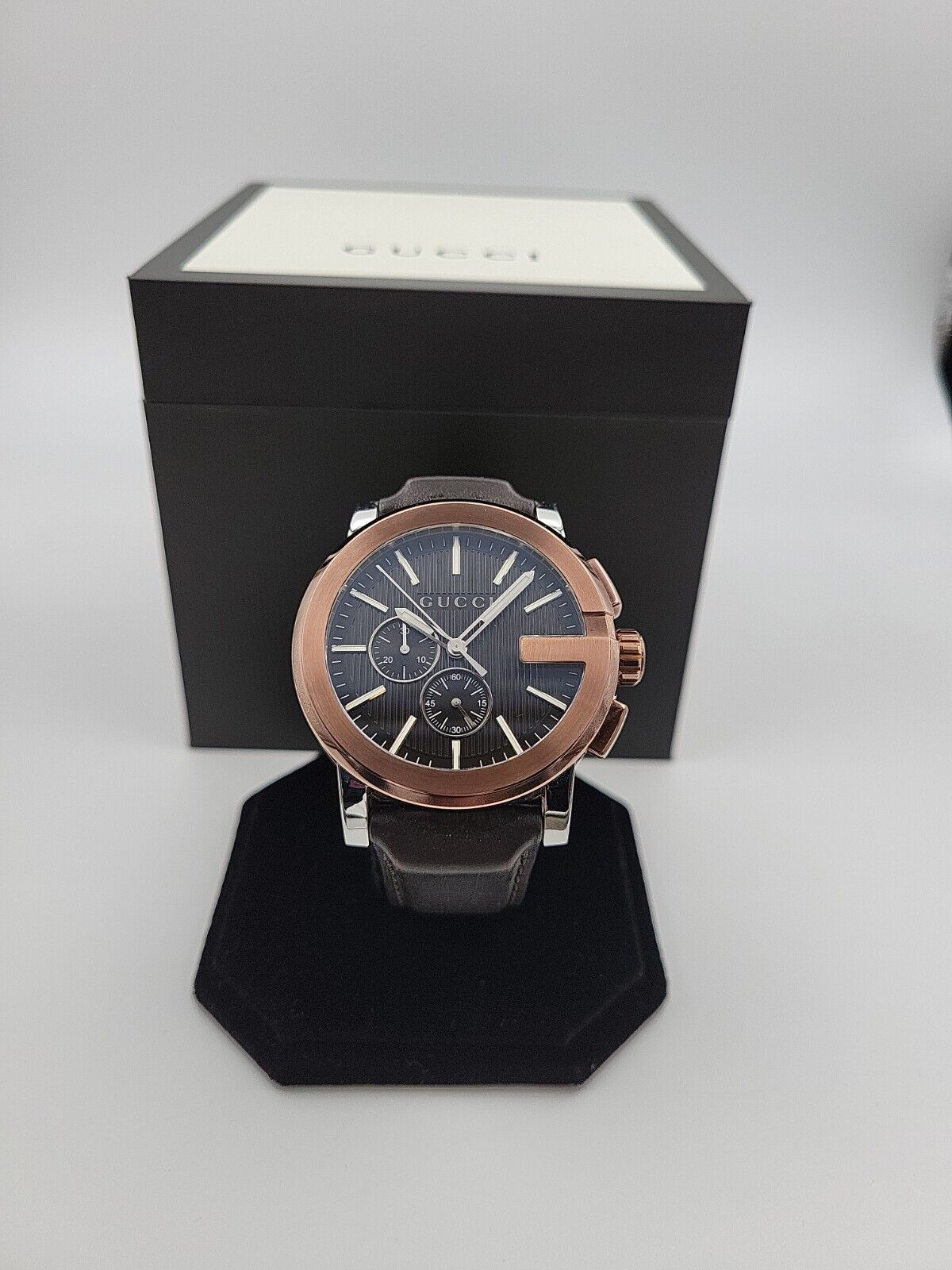 Gucci G Chrono Black Dial Brown Leather Strap Watch For Men - YA101202
