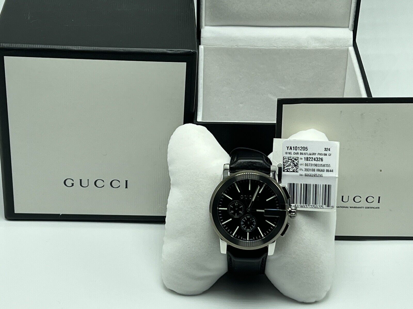 Gucci G Chrono Black Dial Black Leather Strap Watch For Men - YA101205