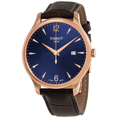 Tissot T Classic Tradition Blue Dial Brown Leather Strap Watch For Men - T063.610.36.047.00