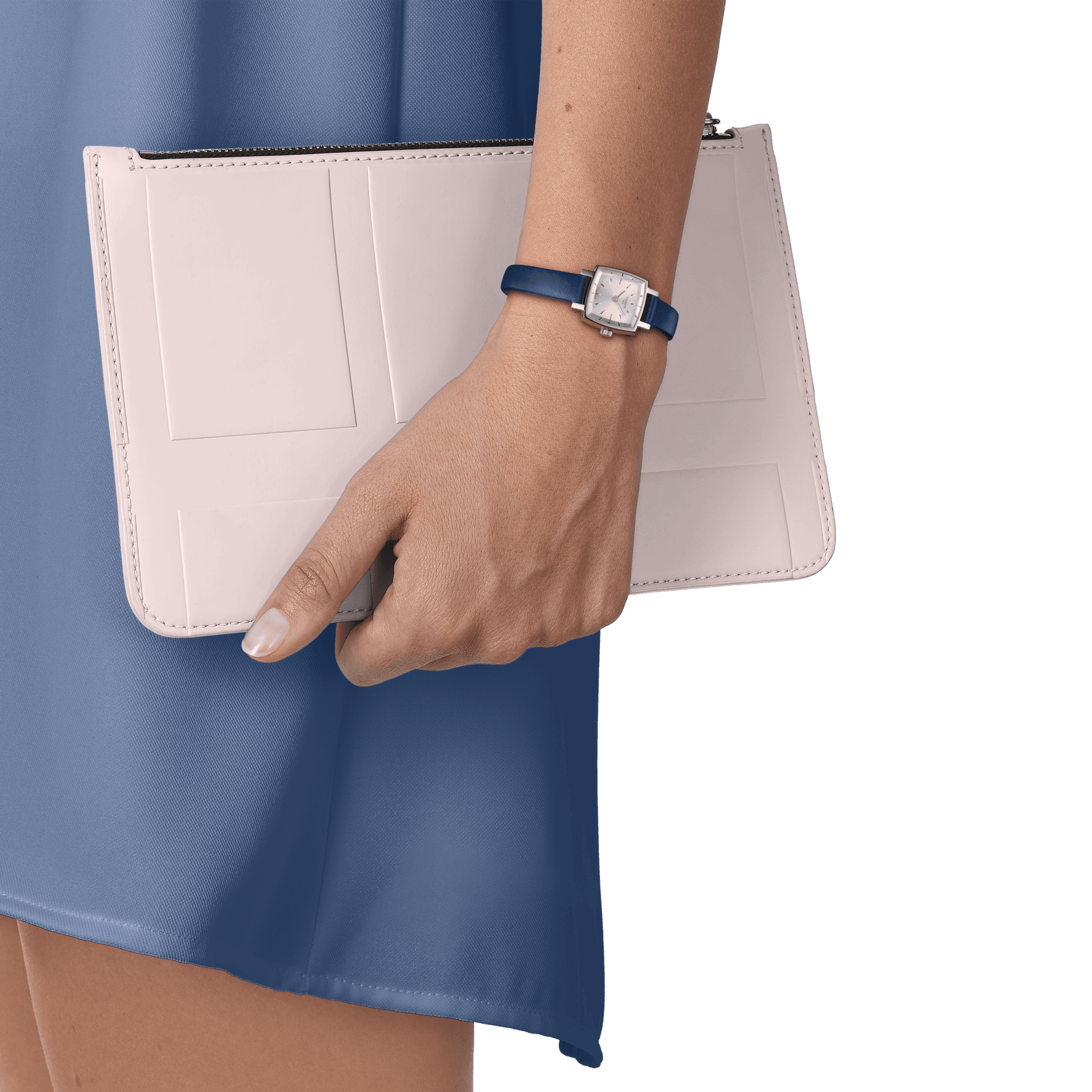 Tissot Lovely Square Silver Dial Blue Leather Strap Watch For Women - T058.109.16.031.00