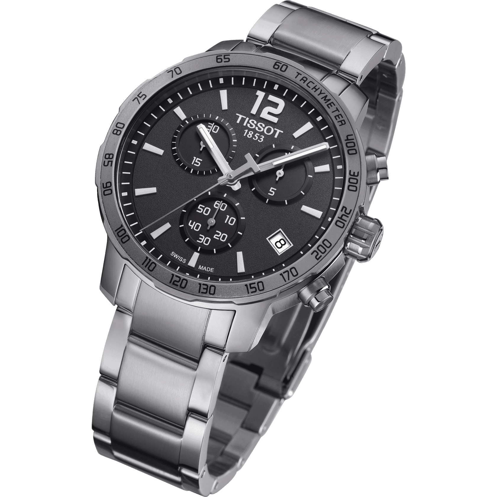 Tissot Quickster Chronograph Black Dial Silver Steel Strap Watch For Men - T095.417.11.067.00