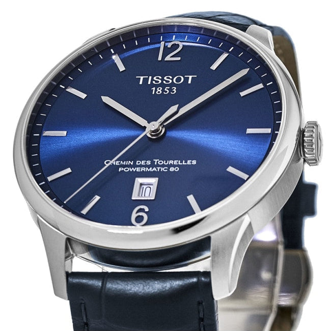 Tissot Chemin Des Tourelles Powermatic 80 Lady Blue Dial Blue Leather Strap Watch For Women - T099.207.16.047.00