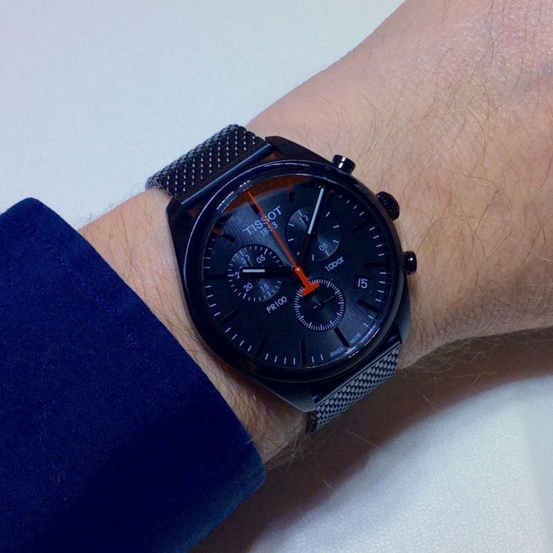 Tissot T Classic PR 100 Chronograph Black Dial Black Mesh Bracelet Watch For Men - T101.417.33.051.00