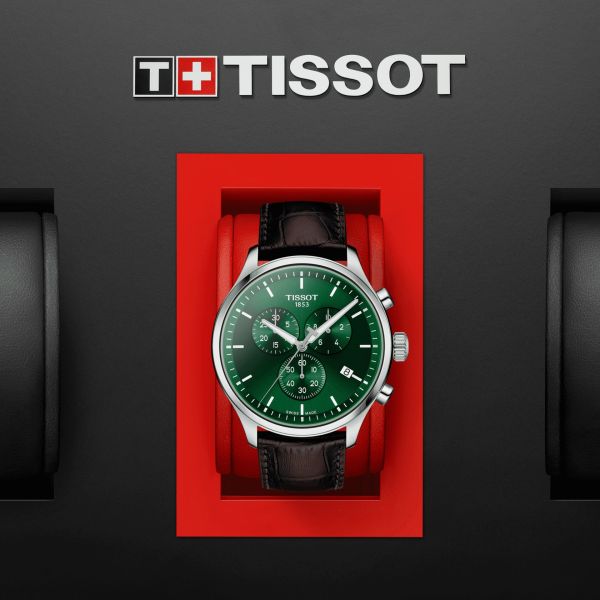 Tissot Chrono XL Chronograph Classic Green Dial Brown Leather Strap Watch For Men - T116.617.16.091.00