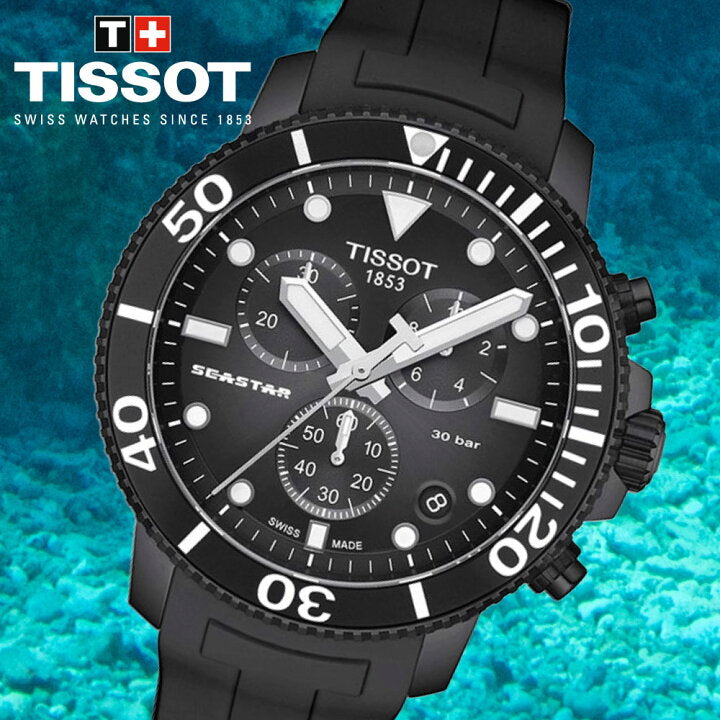 Tissot Seastar 1000 Chronograph Black Dial Black Rubber Strap Watch For Men - T120.417.37.051.02