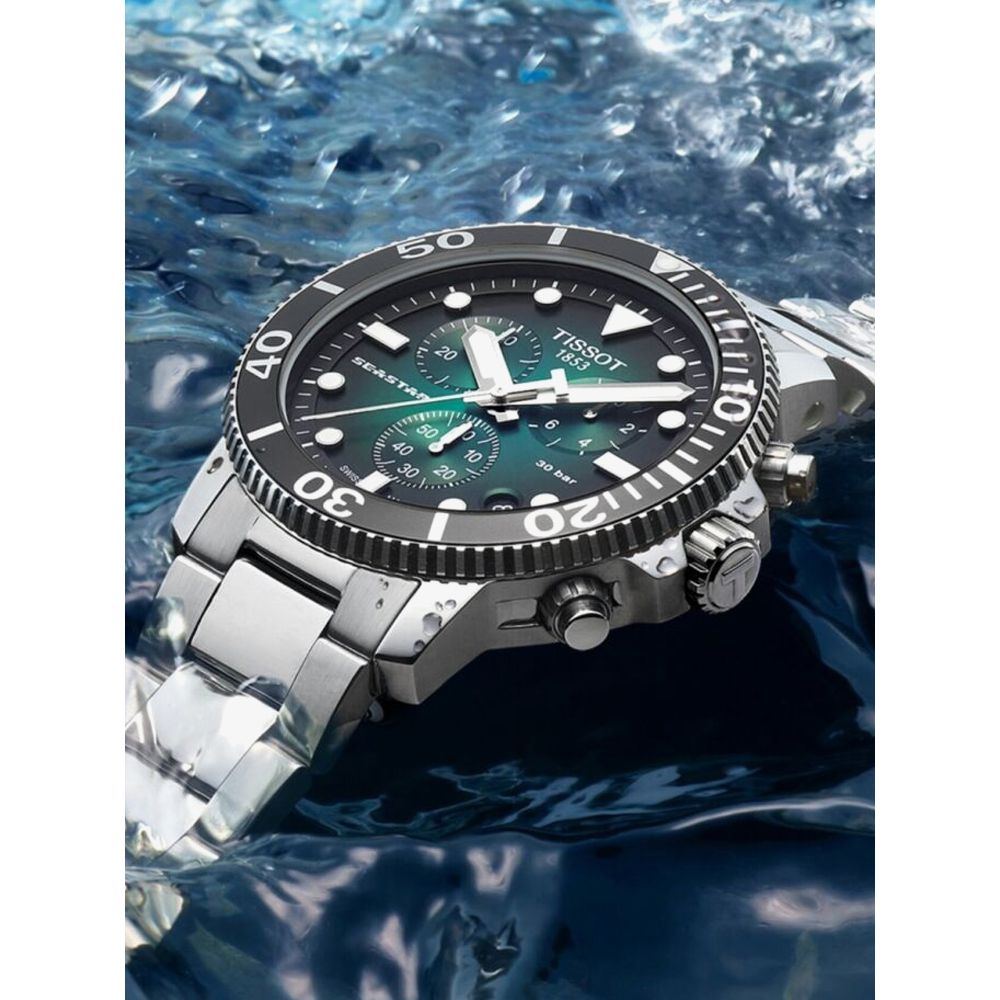 Tissot Seastar 1000 Chronograph Green Dial Silver Steel Strap Watch For Men - T120.417.11.091.01