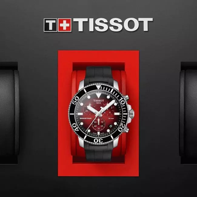 Tissot Seastar 1000 Chronograph Red Dial Black Rubber Strap Watch For Men - T120.417.17.421.00