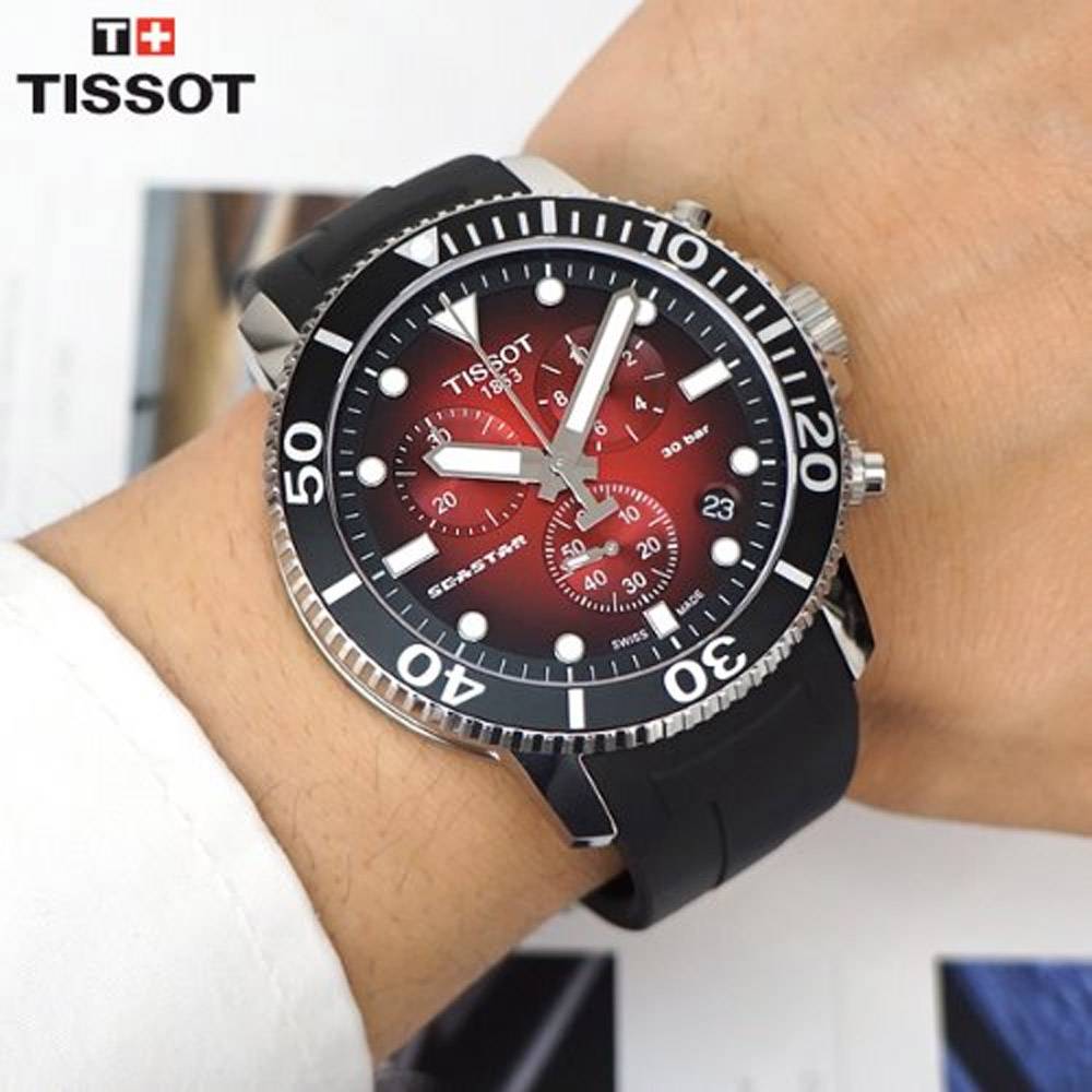 Tissot Seastar 1000 Chronograph Red Dial Black Rubber Strap Watch For Men - T120.417.17.421.00