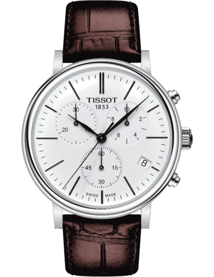 Tissot Carson Premium Chronograph White Dial Brown Leather Strap Watch For Men - T122.417.16.011.00