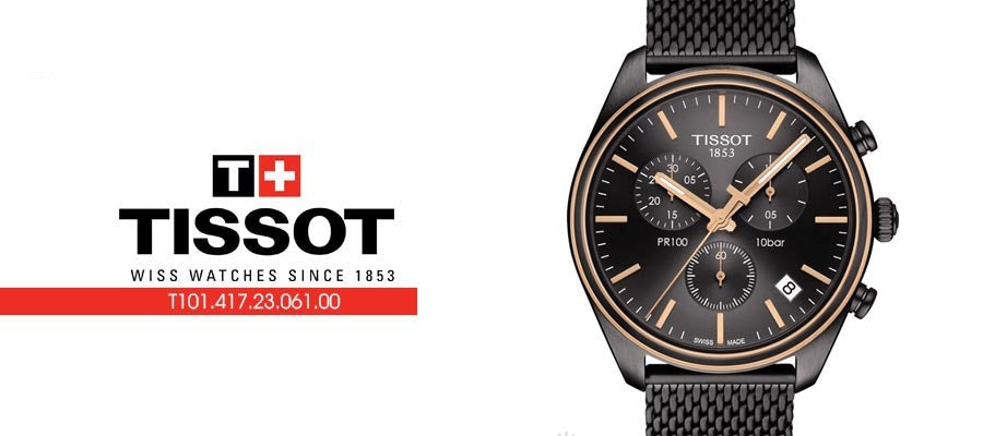 Tissot T Classic PR 100 Chronograph Anthracite Black Dial Black Mesh Bracelet Watch For Men - T101.417.23.061.00