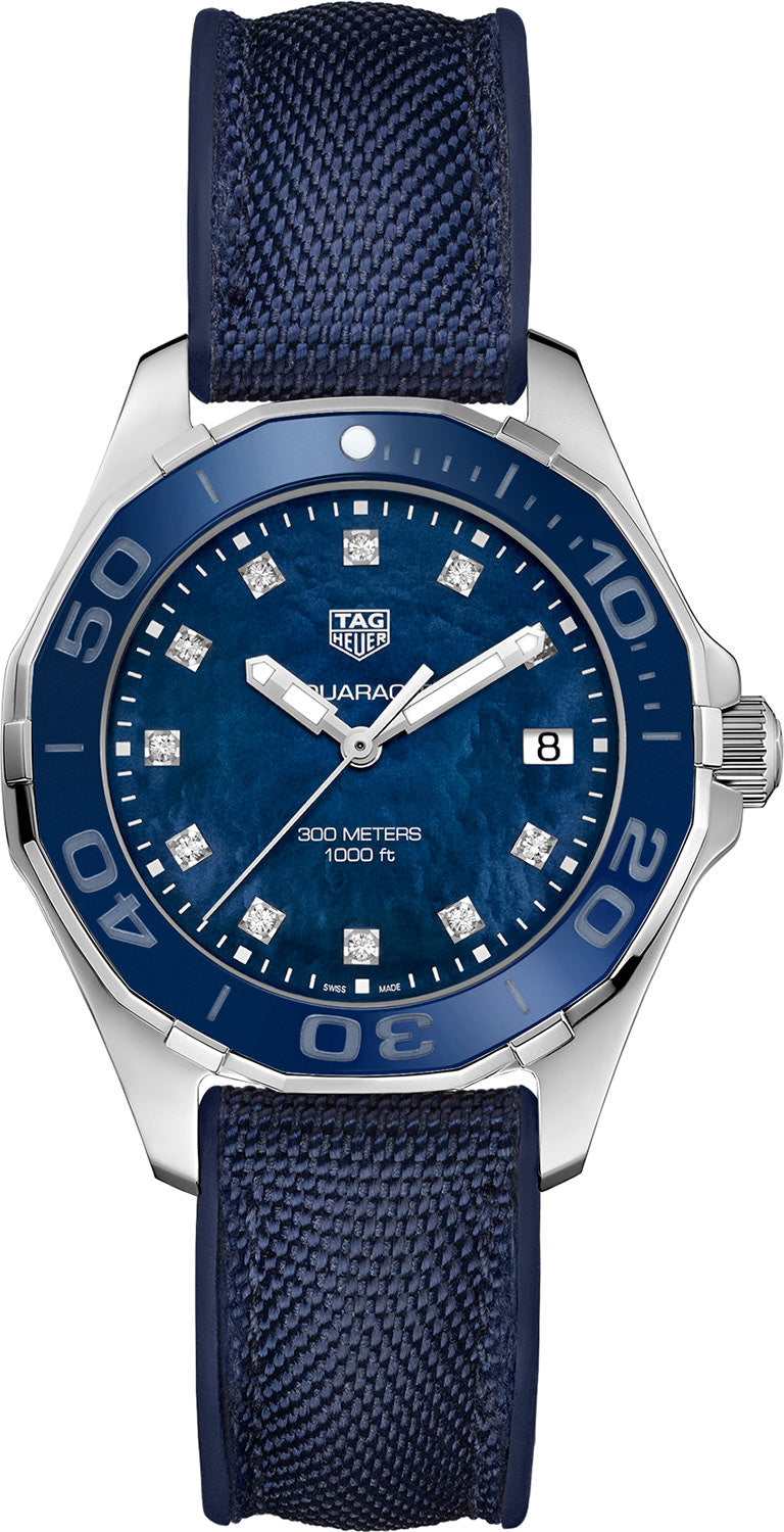 Tag Heuer Aquaracer Quartz Mother of Pearl Blue Dial Blue NATO Strap Watch for Women - WAY131L.FT6091